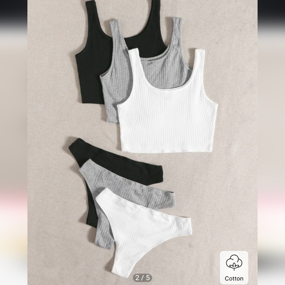 NWOT 6 Peice Set Sleep Ribed Bra Top and Matching Underwear
